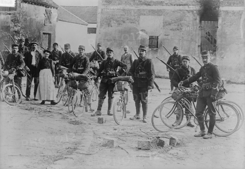 French Cyclists in Chanconin [i.e., Chauconin-Neufmontiers], 1914. Creator: Bain News Service.
