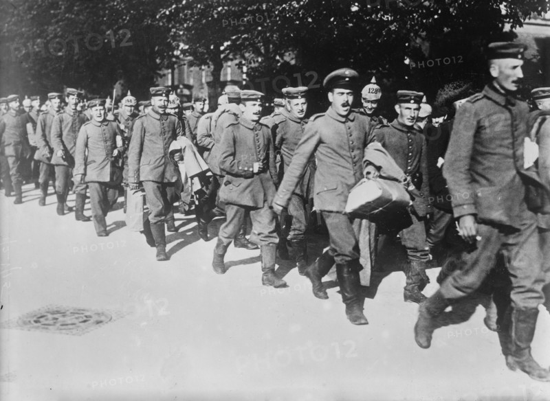 German wounded, recovered, returning singing to the front, between c1914 and c1915. Creator: Bain News Service.
