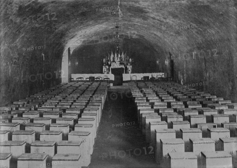 Rheims, wine vault used as Chapel, between c1910 and c1915. Creator: Bain News Service.