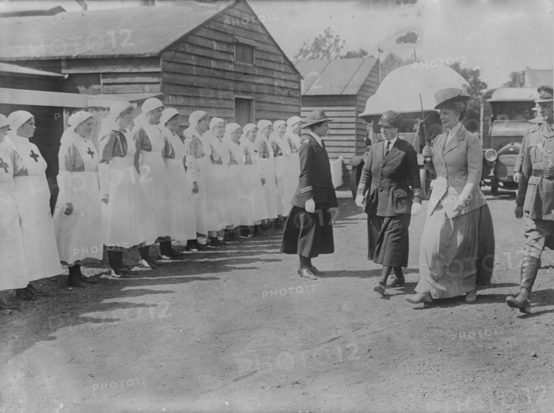 Queen Mary visits ambulance corps, 6 Jul 1917. Creator: Bain News Service.