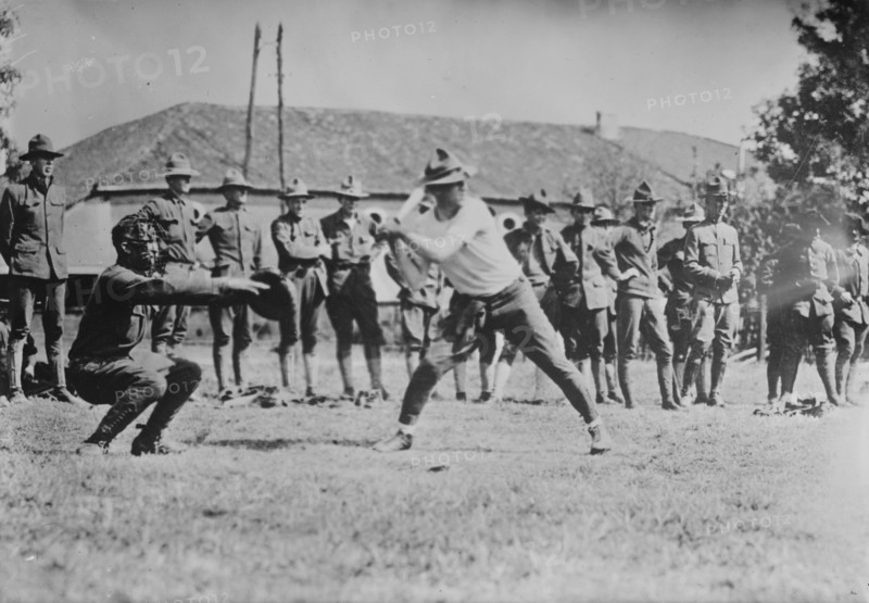 Y.M.C.A. hut in France, soldiers' ball game, 1917 or 1918. Creator: Bain News Service.
