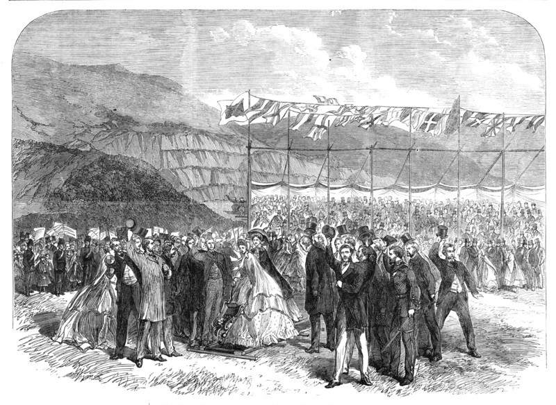 Cutting the first turf of the Carnarvon and Llanberis Railway, 1864. Creator: Unknown.