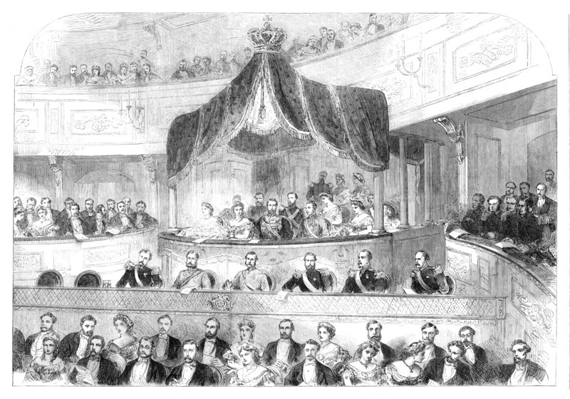 Visit of the Prince and Princess of Wales to Sweden:...at the Theatre Royal, Stockholm..., 1864. Creator: Unknown.
