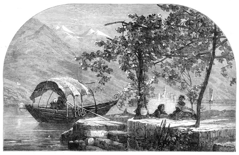 Autumn on the Lago Maggiore, by F. Dillon, in the Exhibition of the British Institution, 1864. Creator: Mason Jackson.