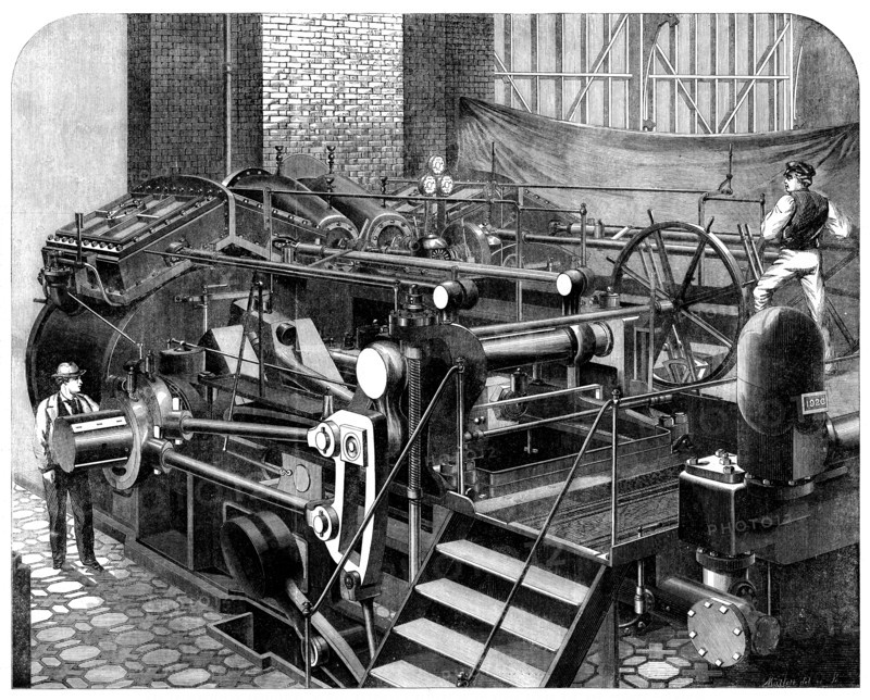 The International Exhibition: Messrs. Maudslay's engines of 800-horse power for the Valiant, 1862. Creator: Mallett.