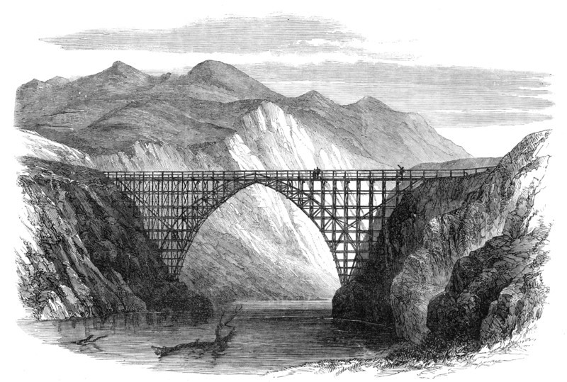 Timber bridge over the River Wai-Au-Ua, province of Nelson, New Zealand, 1864. Creator: Unknown.