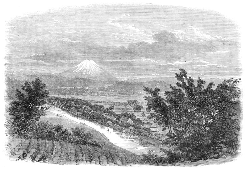 Scenes in Japan: the mountain Fusiyama, viewed from near Yokohama, 1864. Creator: Mason Jackson.