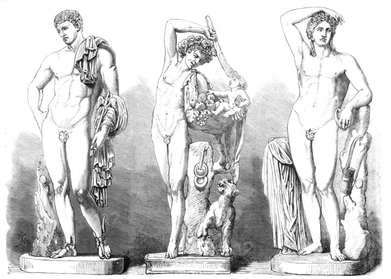Ancient statues in the British Museum, from the Farnese Palace at Rome, 1864. Creator: Unknown.