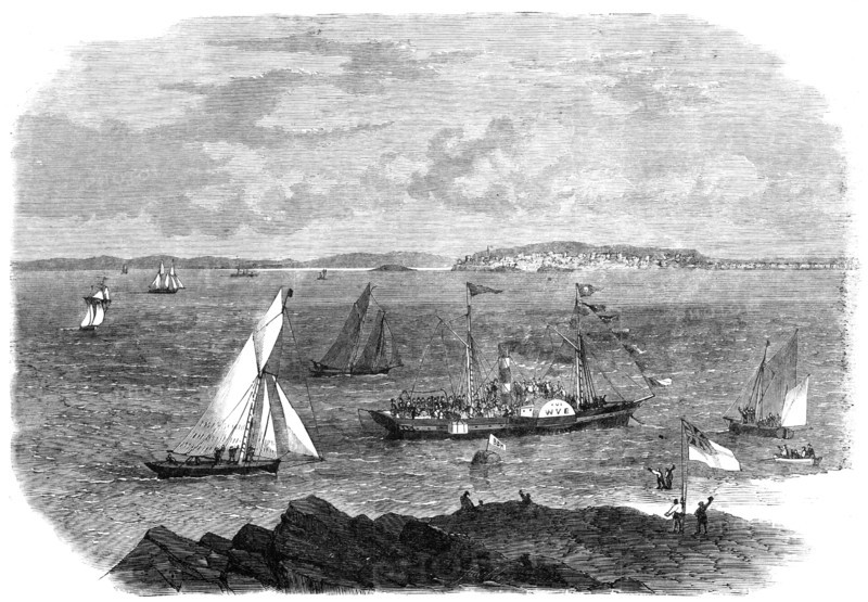 Laying the foundation-stone of Brean Down Breakwater, Weston-Super-Mare, 1864. Creator: Unknown.