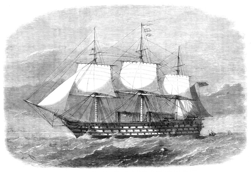 H.M.S. Victoria, 102 guns, the new flagship of the Mediterranean fleet, 1864. Creator: Smyth.