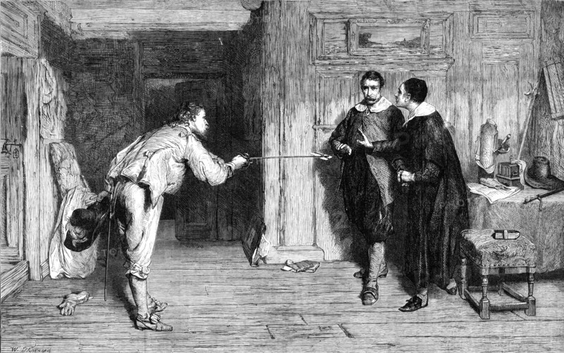 The Challenge: A Puritan’s Struggle between Honour and Conscience, by W. G. Orchardson..., 1864. Creator: W Thomas.