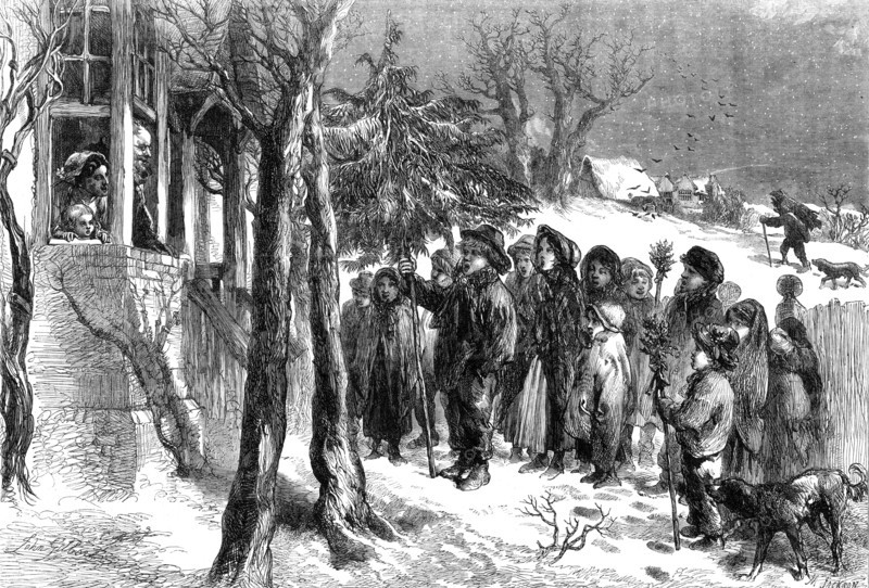 Carol-singing in Yorkshire - drawn by John Gilbert, 1864. Creator: Mason Jackson.