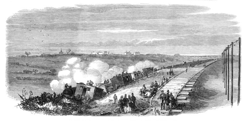The late accident on the Great Eastern Railway, near Bradfield, Essex, 1864. Creator: Unknown.