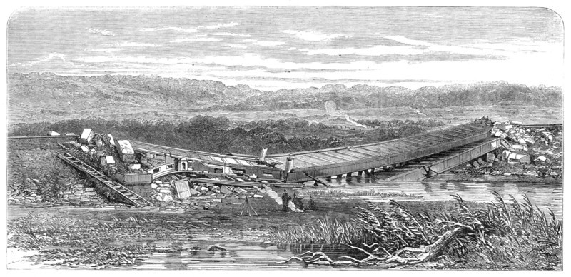 The War in Denmark: ruins of the Langaa Railway Bridge, in Jutland, lately destroyed by..., 1864. Creator: Unknown.