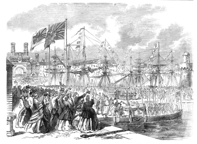 The Prince and Princess of Wales embarking at Dundee for Denmark on Saturday last, 1864. Creator: Unknown.