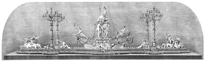 The International Exhibition: plateau and candelabra by Messrs. Christofle, of Paris, 1862. Creator: Unknown.