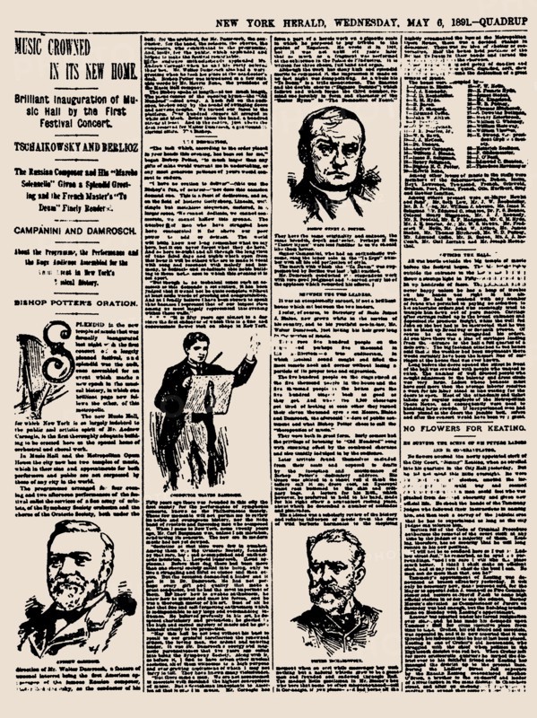 New York Herald, 6th May, 1891: Tchaikovsky inaugural concert at Carnegie Hall  , 1891. Creator: Historic Object.
