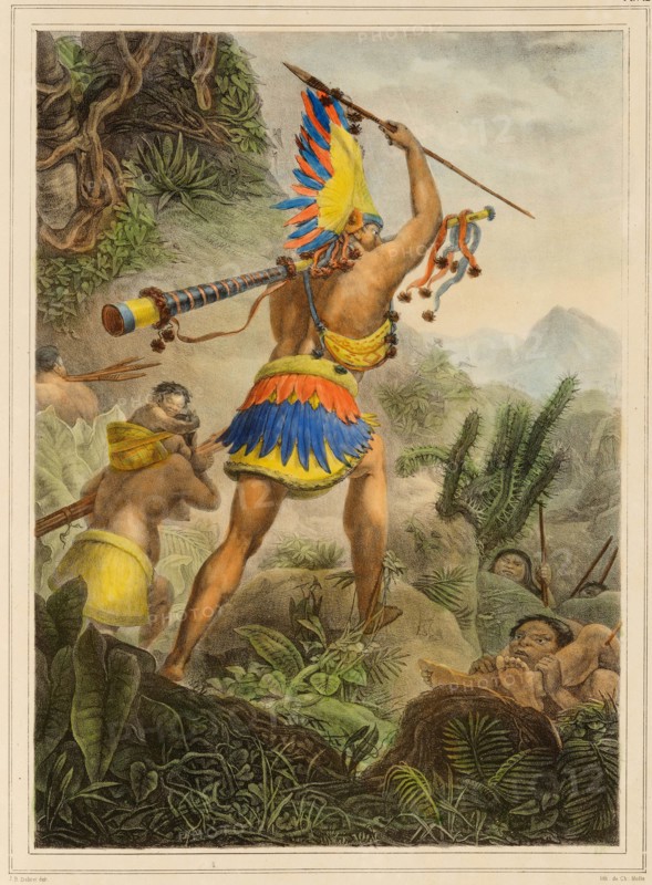 The Signal of Retreat (Coroados). From "Voyage pittoresque et historique au Brésil", 1830s. Creator: Debret, Jean-Baptiste (1768-1848).