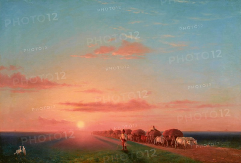 Expansive Landscape with the Ox-carts, 1858. Creator: Aivazovsky, Ivan Konstantinovich (1817-1900).