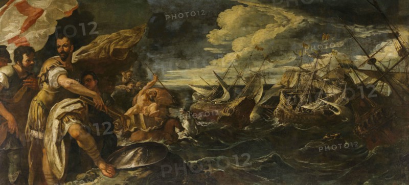 Alessandro Farnese witnesses the destruction of the Invincible Armada, 1687. Creator: Ricci, Sebastiano (1659-1734).