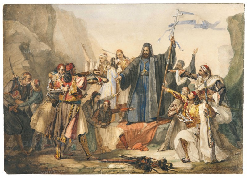 The Metropolitan Germanos raising the banner of freedom (Scene from the Greek struggle..., 1829. Creator: Lipparini, Ludovico (1802-1856).