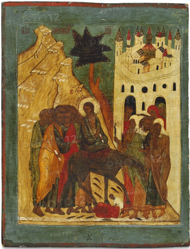 The Entry of Christ into Jerusalem, 16th century. Creator: Russian icon.