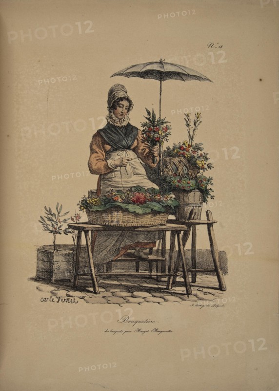 Flower girl. From the Series "Cris de Paris" (The Cries of Paris), 1815. Creator: Vernet, Carle (1758-1836).