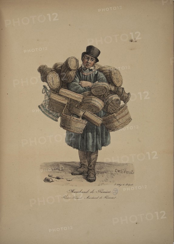 Basket seller. From the Series "Cris de Paris" (The Cries of Paris), 1815. Creator: Vernet, Carle (1758-1836).