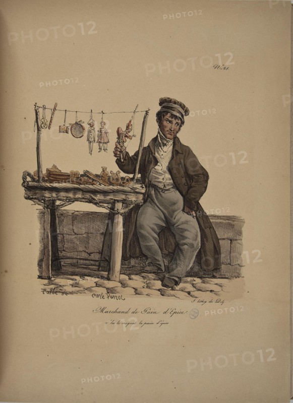 Gingerbread merchant. From the Series "Cris de Paris" (The Cries of Paris), 1815. Creator: Vernet, Carle (1758-1836).