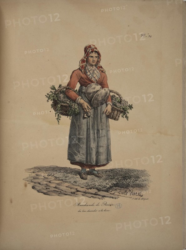 Grape seller. From the Series "Cris de Paris" (The Cries of Paris), 1815. Creator: Vernet, Carle (1758-1836).