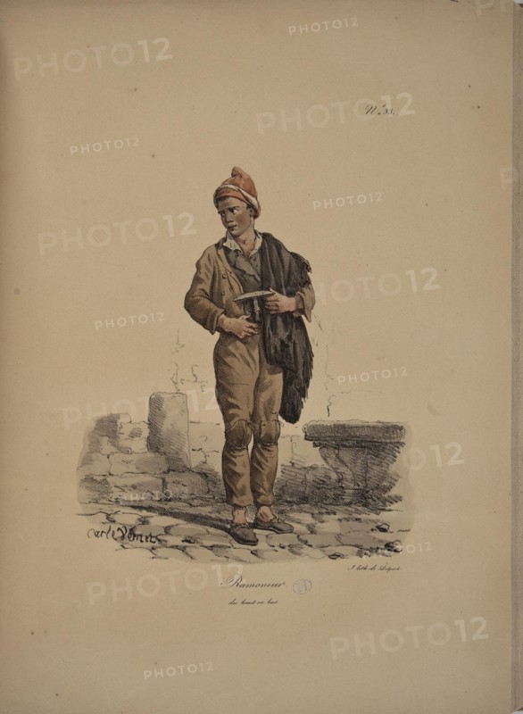Chimney sweep. From the Series "Cris de Paris" (The Cries of Paris), 1815. Creator: Vernet, Carle (1758-1836).