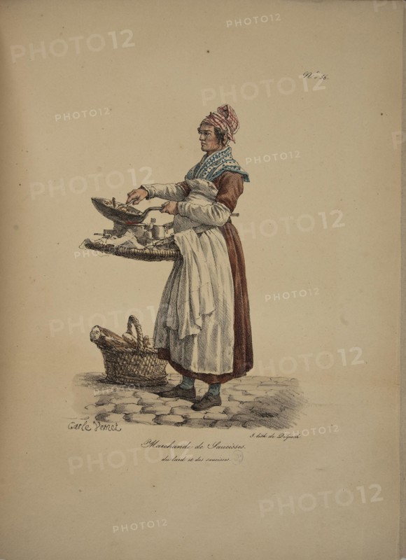 Sausage seller. From the Series "Cris de Paris" (The Cries of Paris), 1815. Creator: Vernet, Carle (1758-1836).