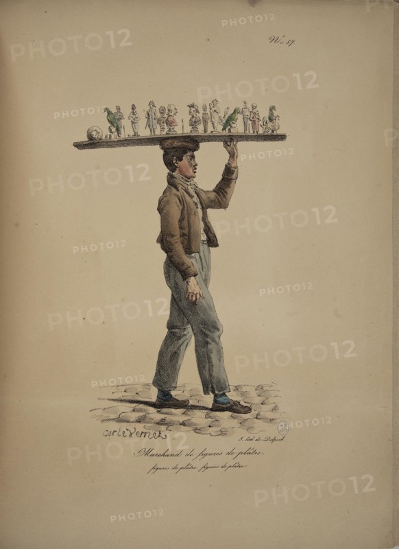Plaster figure seller. From the Series "Cris de Paris" (The Cries of Paris), 1815. Creator: Vernet, Carle (1758-1836).