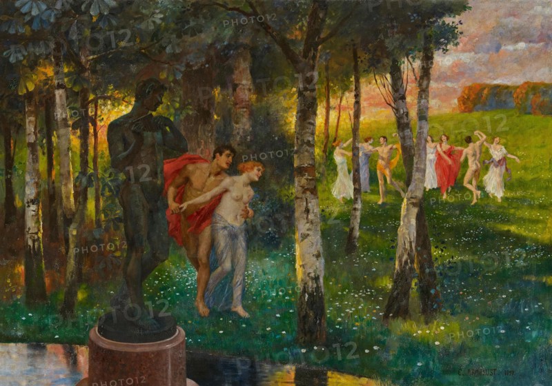 The Round Dance. Park landscape in spring with dancers, 1899. Creator: Armbrust, Karl (1867-1928).