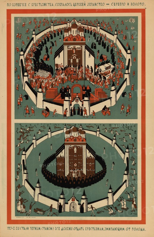 The silver and gold church decorations were paid for by hard-earned kopecks, 1922. Creator: Moor, Dmitri Stachievich (1883-1946).