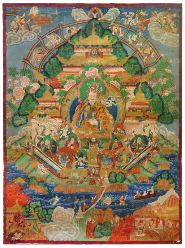 Padmasambhava in the Copper Mountain Paradise, 19th century. Creator: Tibetan Culture.