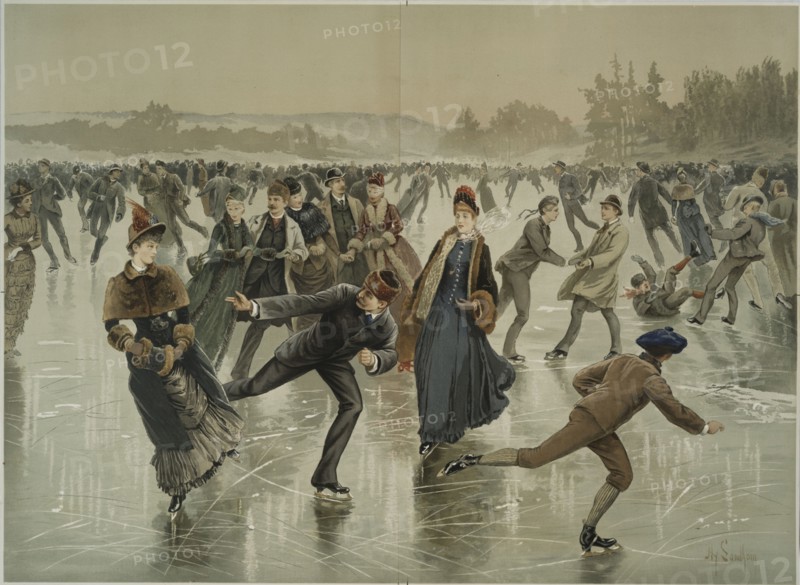 Ice skating, c.1880. Creator: Sandham, Henry (1842-1910).
