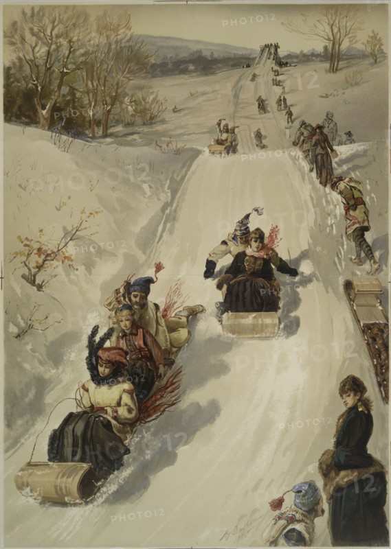 The sledding, c.1880. Creator: Sandham, Henry (1842-1910).