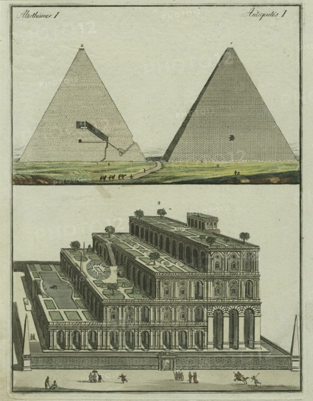 Section and interior of the Great Pyramid. The floating gardens, 1801. Creator: Fischer von Erlach, Joseph Emanuel (1693-1742).