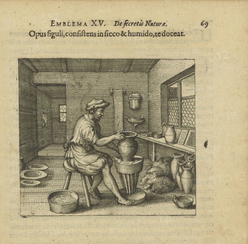 Emblem 15. The potter's work, consisting of dry and wet, shall teach you, 1618. Creator: Merian, Matthäus, the Elder (1593-1650).