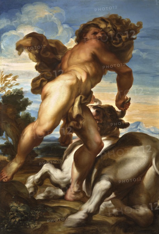 Heracles with the Cretan bull, c.1690. Creator: De Ferrari, Gregorio (1647-1726).