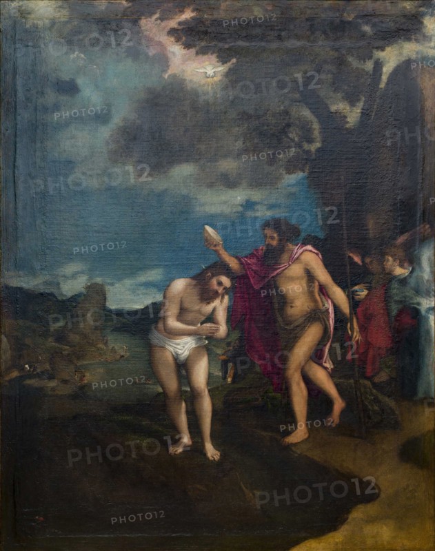 The baptism of Christ, c.1544. Creator: Lotto, Lorenzo (1480-1556).