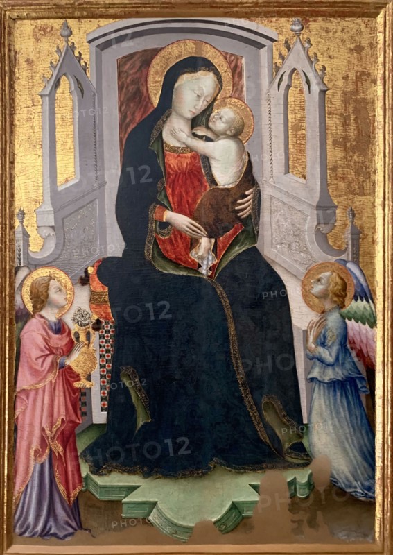 Enthroned Madonna and Child with two angels, 1428-1429. Creator: Arcangelo di Cola (active 1416-1429).