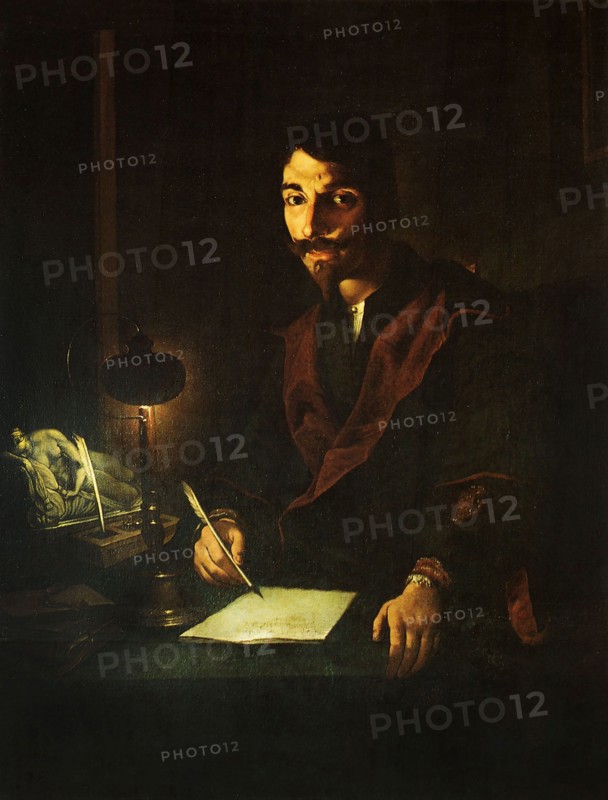 Portrait of a man writing in lamplight (self-portrait), 1635-1640. Creator: Paolini, Pietro (1603-1682).