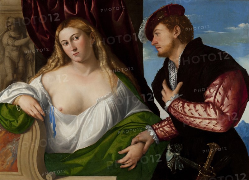 Lady and her suitor (woman visited by her lover), before 1565. Creator: Licinio, Bernardino (ca1489-ca1565).