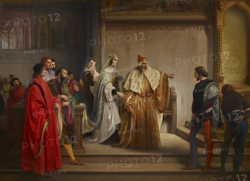 The doge Marino Faliero accusa il giovane Steno di essere the author of the writing..., 1844. Creator: Hayez, Francesco (1791-1882).