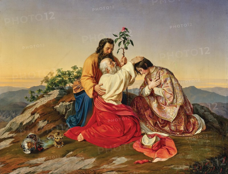 Aaron blesses Eleazar. Creator: Weidlich, Adolf (1816-1885).