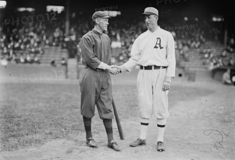 Johnny Evers, Boston NL and Eddie Plank, Philadelphia AL (baseball), 1914. Creator: Bain News Service.