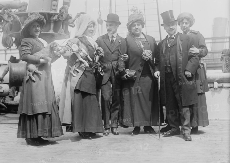 De Rigny and Tety Langy holding dogs, D'Alveres and brother, Oscar and Stella Hammerstein, 1910. Creator: Bain News Service.