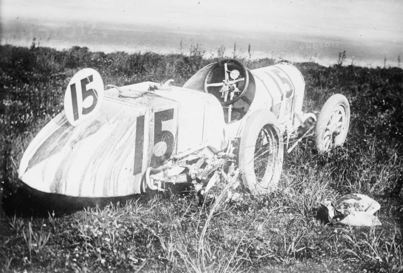 Bob Burman's car after accident - Indianapolis, between c1910 and c1915. Creator: Bain News Service.